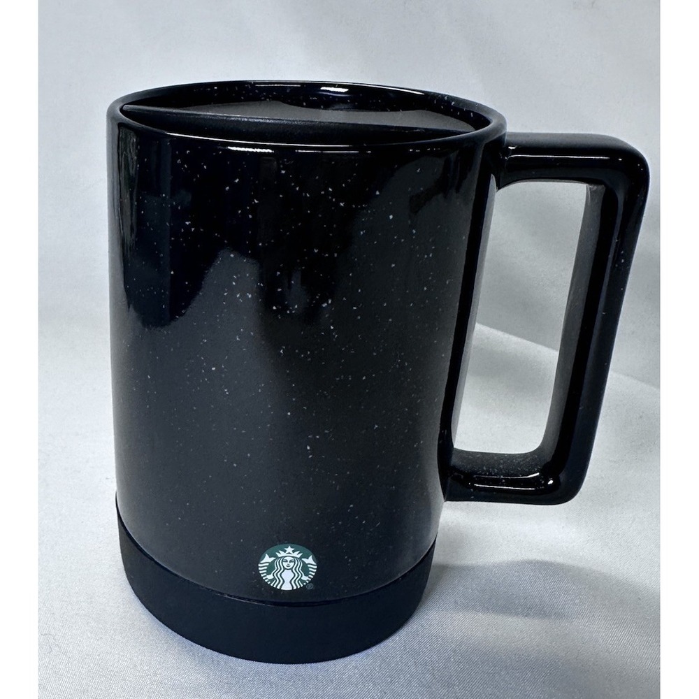 Starbucks Black Speckled Ceramic Mug w Lid 14 oz 2022 Thailand